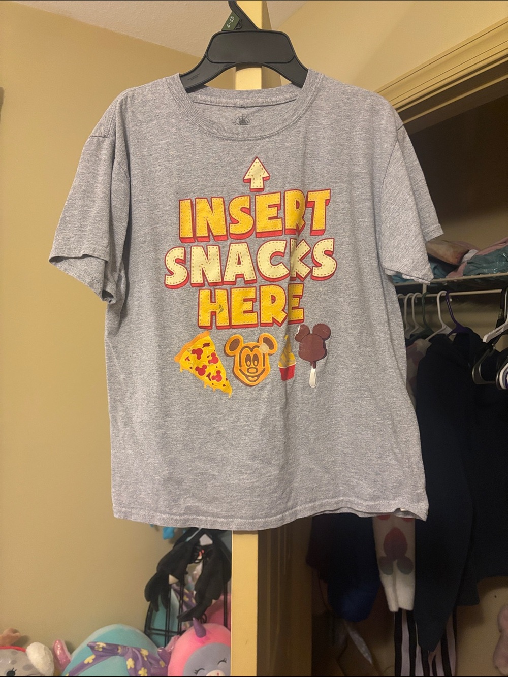 Disney Gray 'Insert Snacks Here' Kids Graphic Tee with Yellow & Red Accents